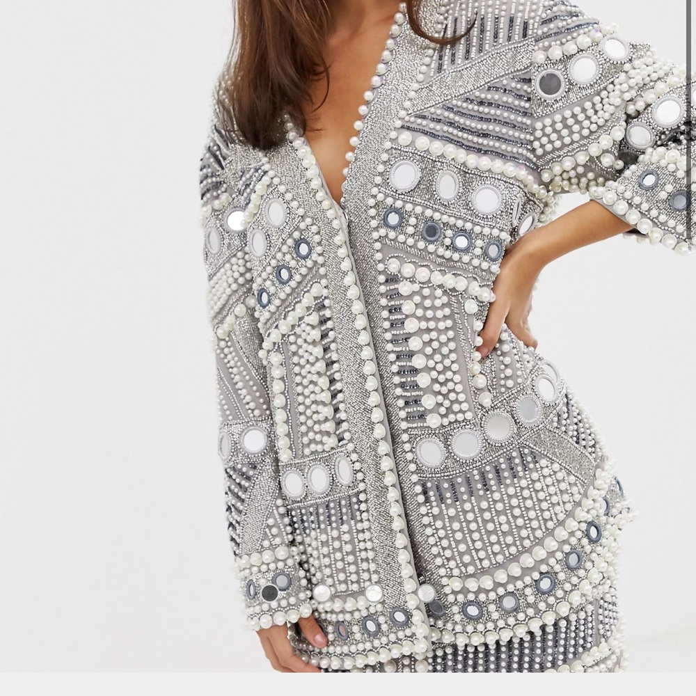 ASOS edition mirror and pearl mini skirt and blazer